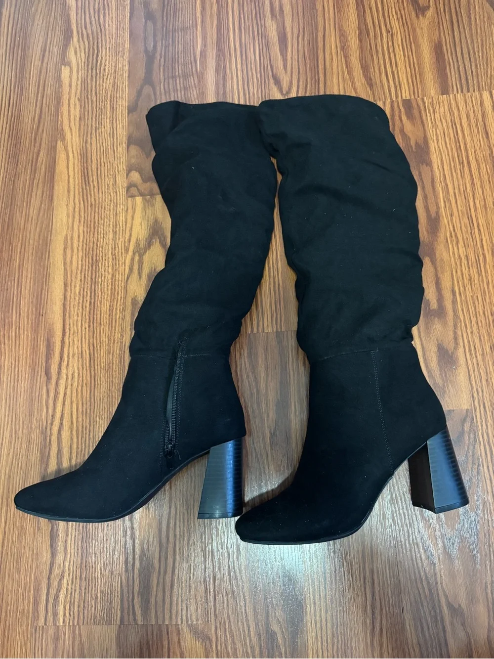 Sugar Black Over-The-Knee Block Heel Boots